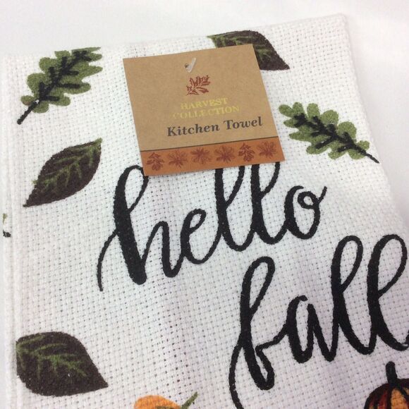 Harvest Collection “Hello Fall” Red Truck 2 Pc Kitchen Dish Towel Set Cotton NWT - Picture 2 of 5
